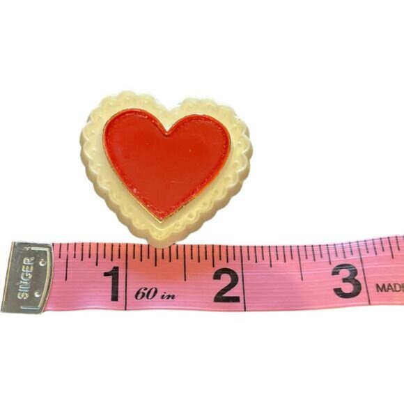 Vintage Hallmark Cards Inc. Red & Cream Heart-Shaped Pin Brooch Resin - Picture 4 of 5